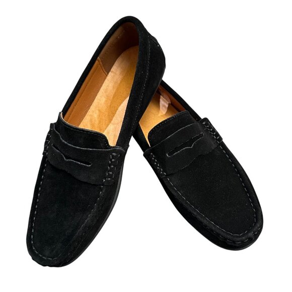 Men's Black Slip-On Loafers - Comfortable Driving Shoes with Rubber Sole - 8.5 - Picture 2 of 5